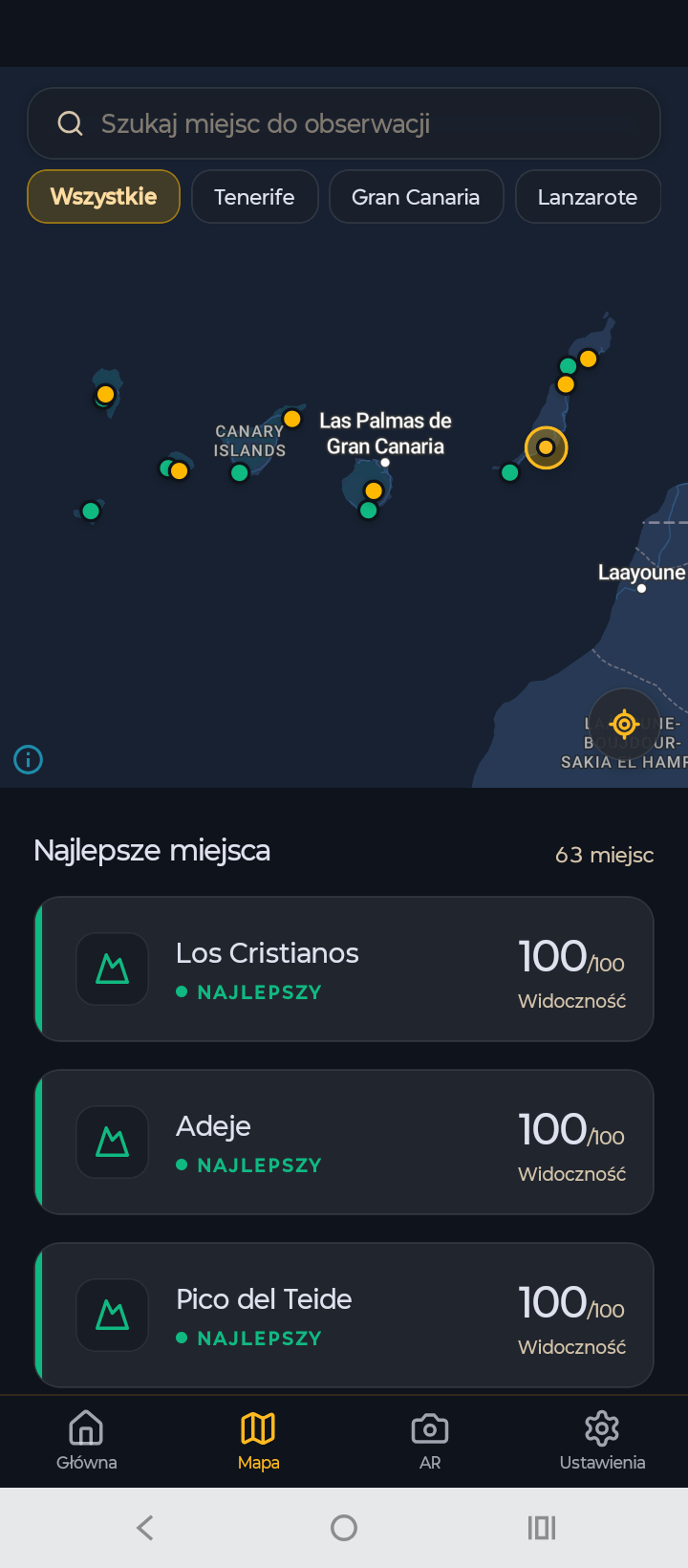 Map of viewpoints across the Canary Islands